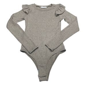 Heatherly Taupe Brown Ruffle Trim Bodysuit - Petite